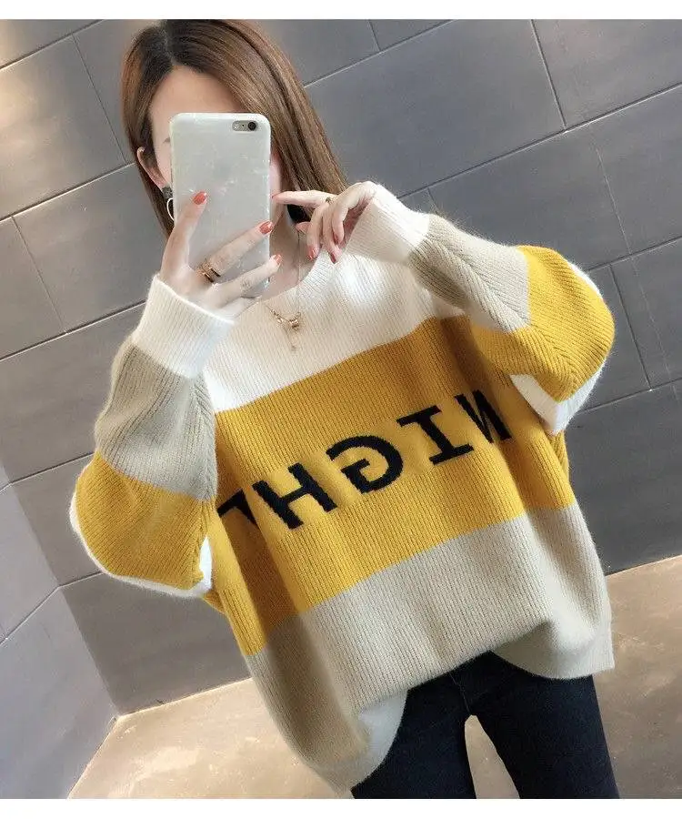 new Korea fashion Autumn Womens Loose Sweaters Kawaii Chic Harajuku Clothing Jumpers for Females Long Sleeve Streetwear