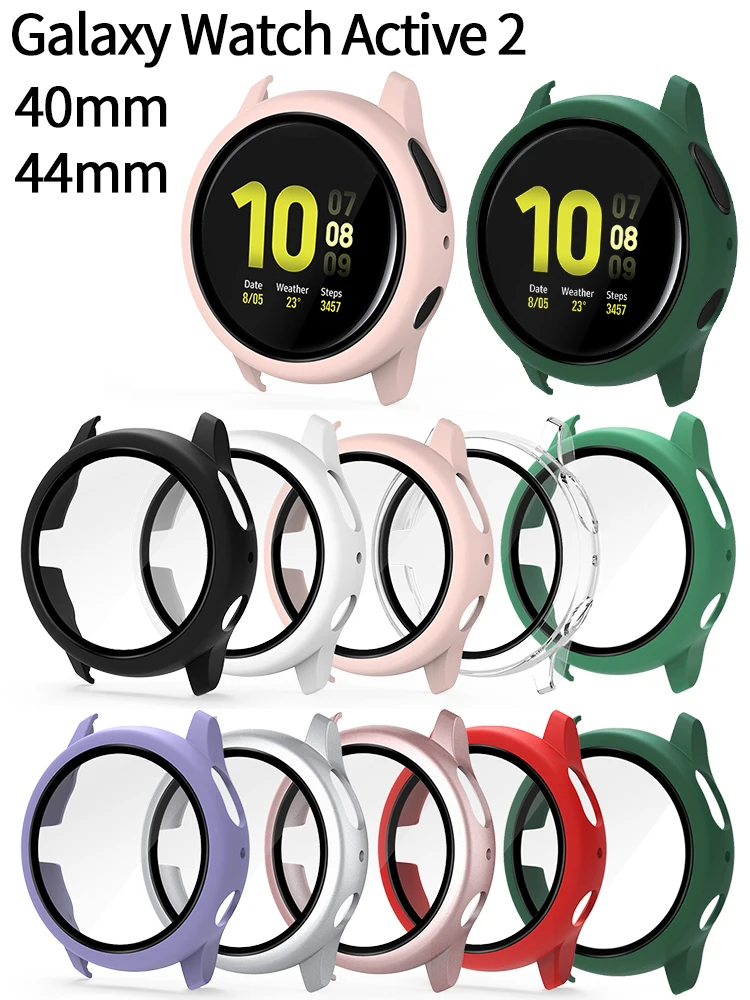 Case for Samsung Galaxy Watch Active 2 44mm 40mm Full Coverage Bumper Case with Tempered Glass Protective Cover Screen Protector
