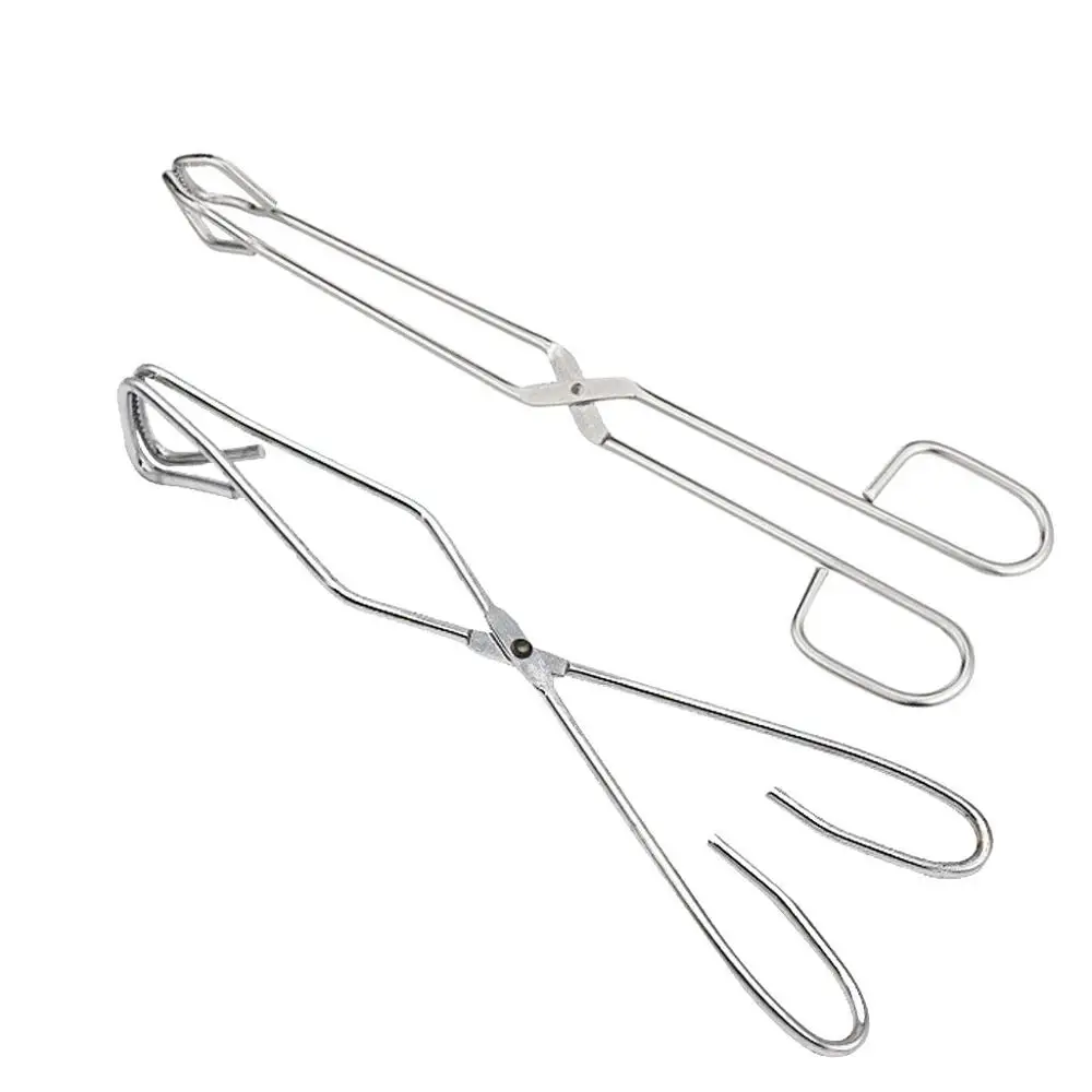 silver 2PCS Convenient BBQ Tools Stainless Steel Scissors Type Grilled Food Clip Barbecue Accessories Portable Tongs Outdoor Gadget A40 - Цвет: silver