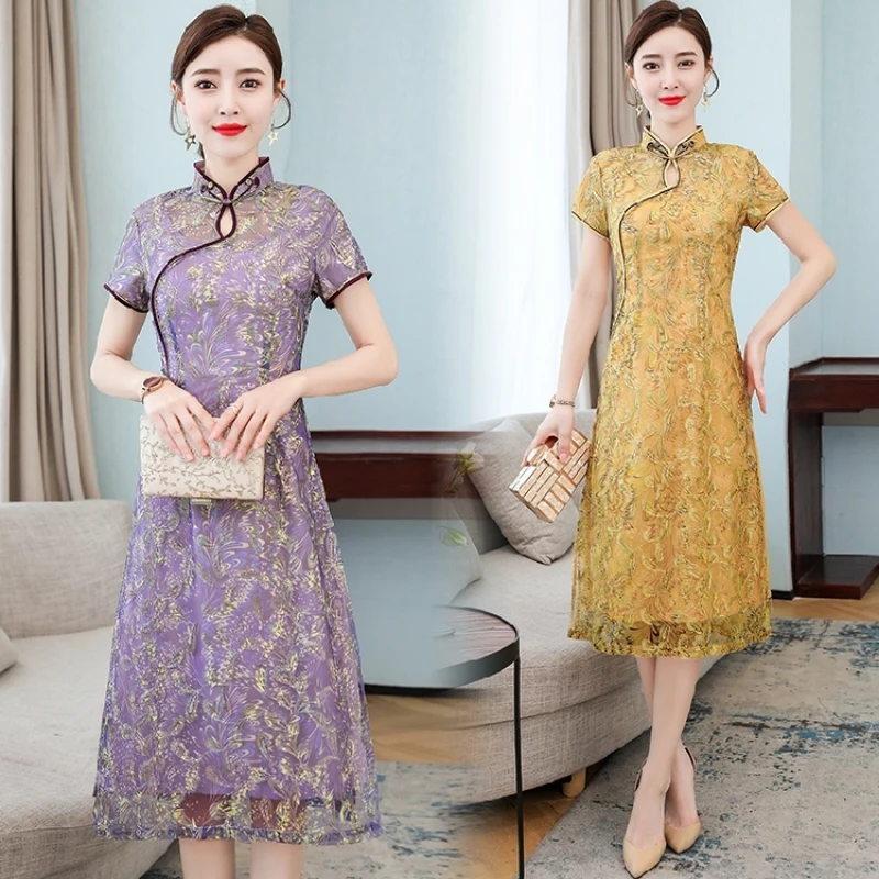 Cheongsam летнее платье Новый китайский стиль винтажные темпераментные шелковые