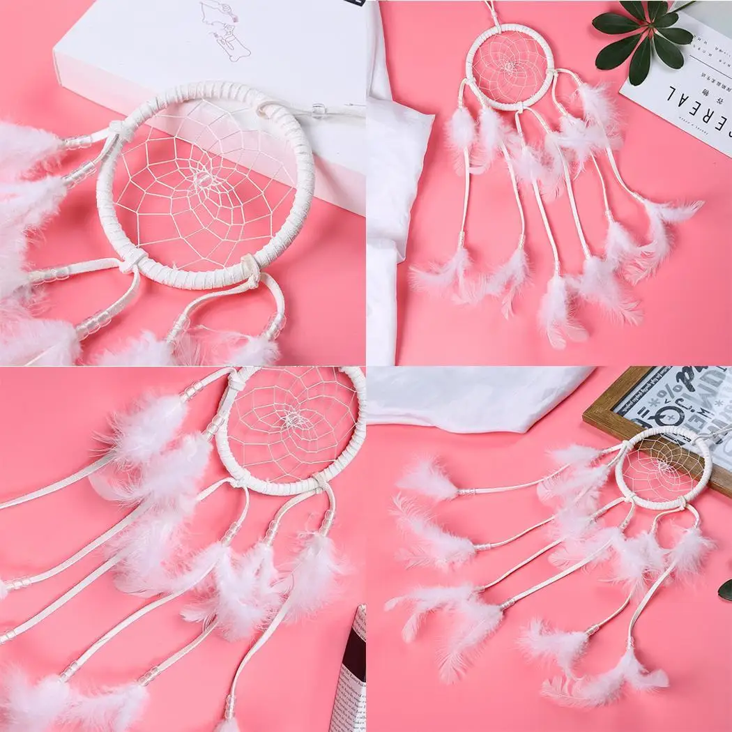 Brown Handmade Feather Dreamcatcher Bed Room Wall Hanging Home Decoration Net Ornament White Car Decor home decoration