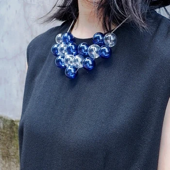 

Original Design Navy Blue Bubbles Choker Necklace For Women 2019 Party Chic Hand Blown Glass Ball Charming Short Necklace Femme