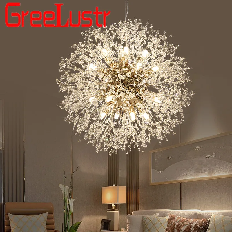 

Nordic G9 Crystal Led Chandeliers Loft Silver /Gold Firework Pendant Ceiling Hanging Lamp Light Fixtures for Living Room Shop