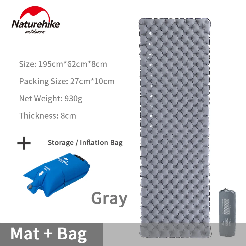 Gray With Air Bag Naturehike Кемпинг Надувной Матрас палатка Двойная подушка безопасности 40D нейлон ТПУ коврик для кемпинга надувная кровать спальный коврик для пикника путешествия - Цвет: Gray With Air Bag