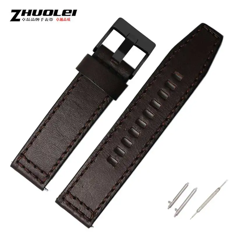 High-Quality Retro Quick Release Genuine Leather Watchband Strap - Black/Dark Brown, 22mm/24mm