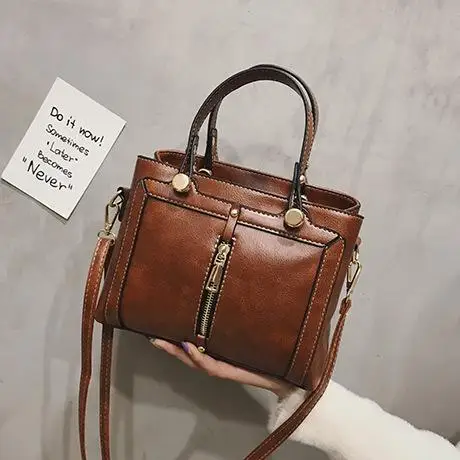 Winter New Top-Handle Bag for Women Brand PU Leather Handbag Retro Shoulder Messenger Bags Fashion Lady Tote Bag CJ1236 - Цвет: Коричневый
