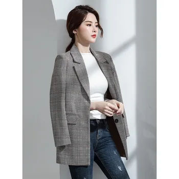 

Women's jacket 2019 autumn new casual fashion temperament wild loose striped single-breasted small suit women's shirt