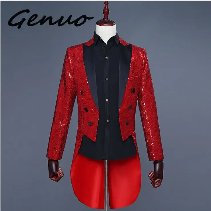 Genuo мужской золотой серебряный красный синий черный блестящий приталенный фрак сценический певец Выпускные платья костюм свадебный костюм жениха пиджак