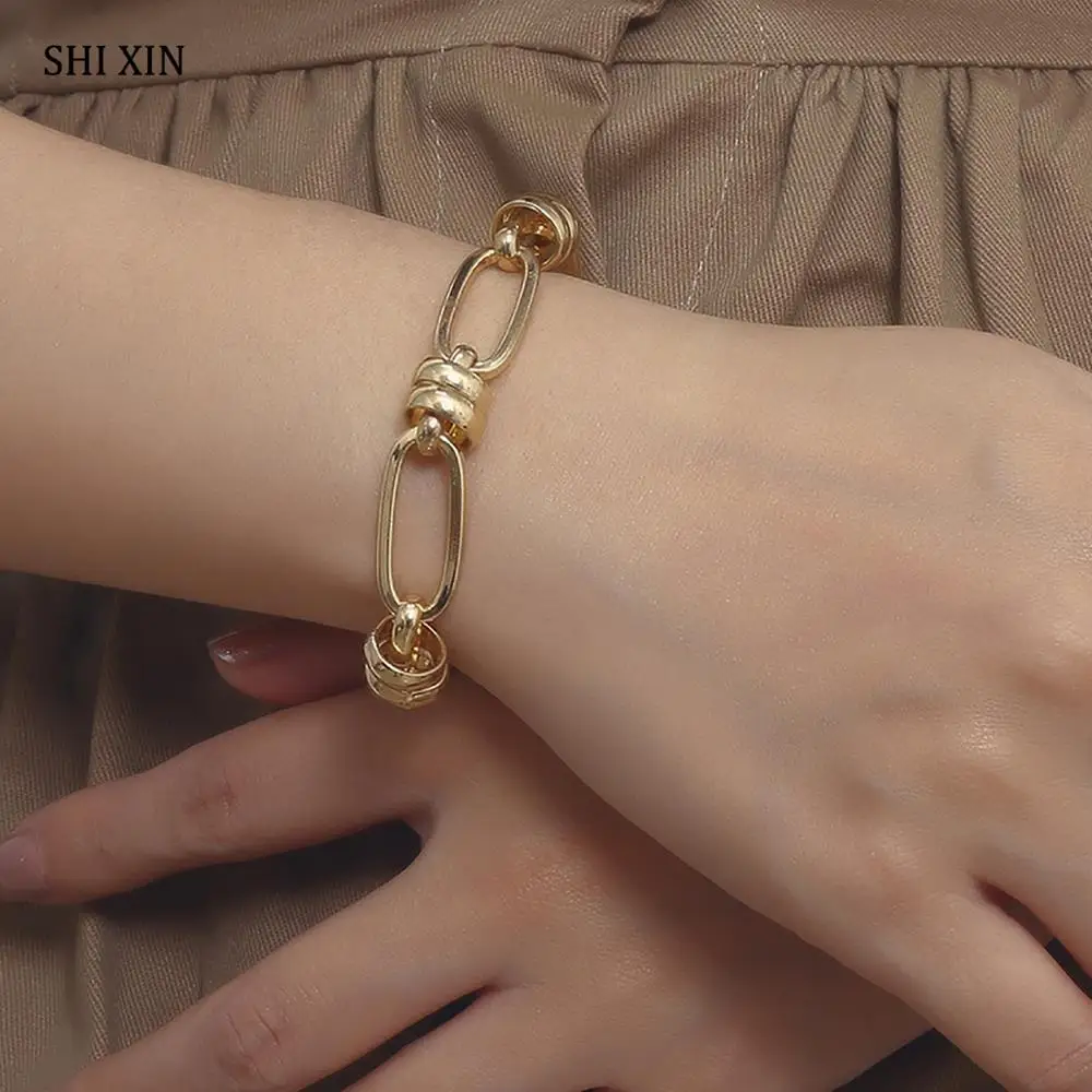 SHIXIN модный очаровательный дизайнерский браслет-цепочка для женщин, золотой цвет, хип-хоп браслеты, браслеты для девушек, ручная цепочка, браслет для женщин