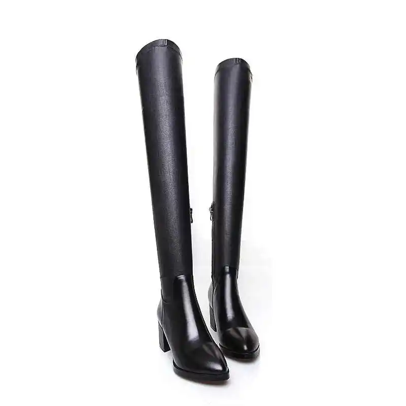 Lenkisen Knight boots stretch fabric high heels pointed toe fashion side zipper winter keep warm women over-the-knee boots L19