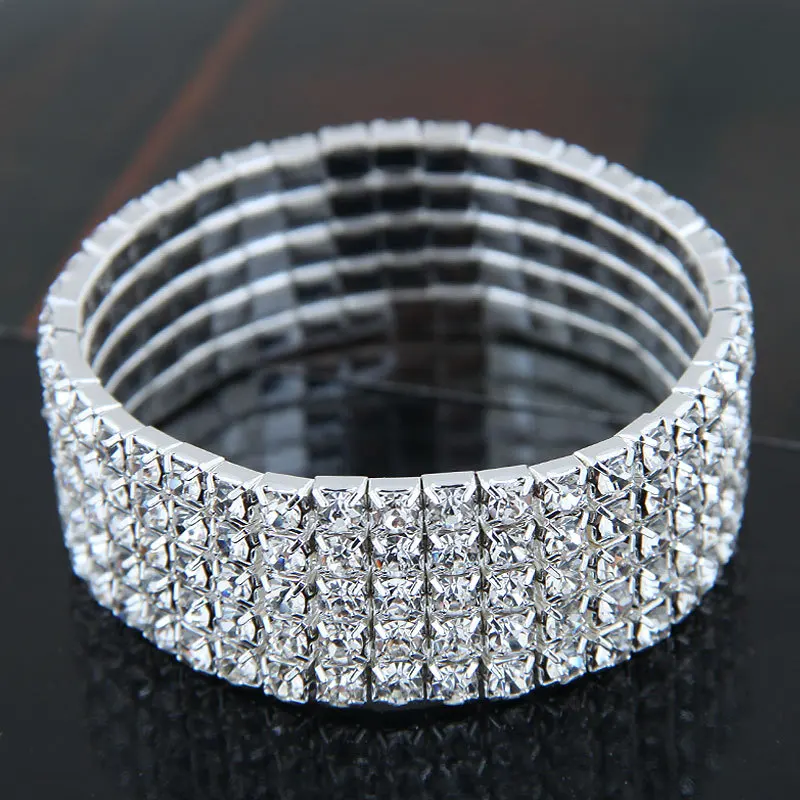 1-8 строк роскошные свадебные браслеты для женщин Кристалл Стразы стрейч браслет прозрачный браслет эластичный Свадебные ювелирные изделия - Окраска металла: 5