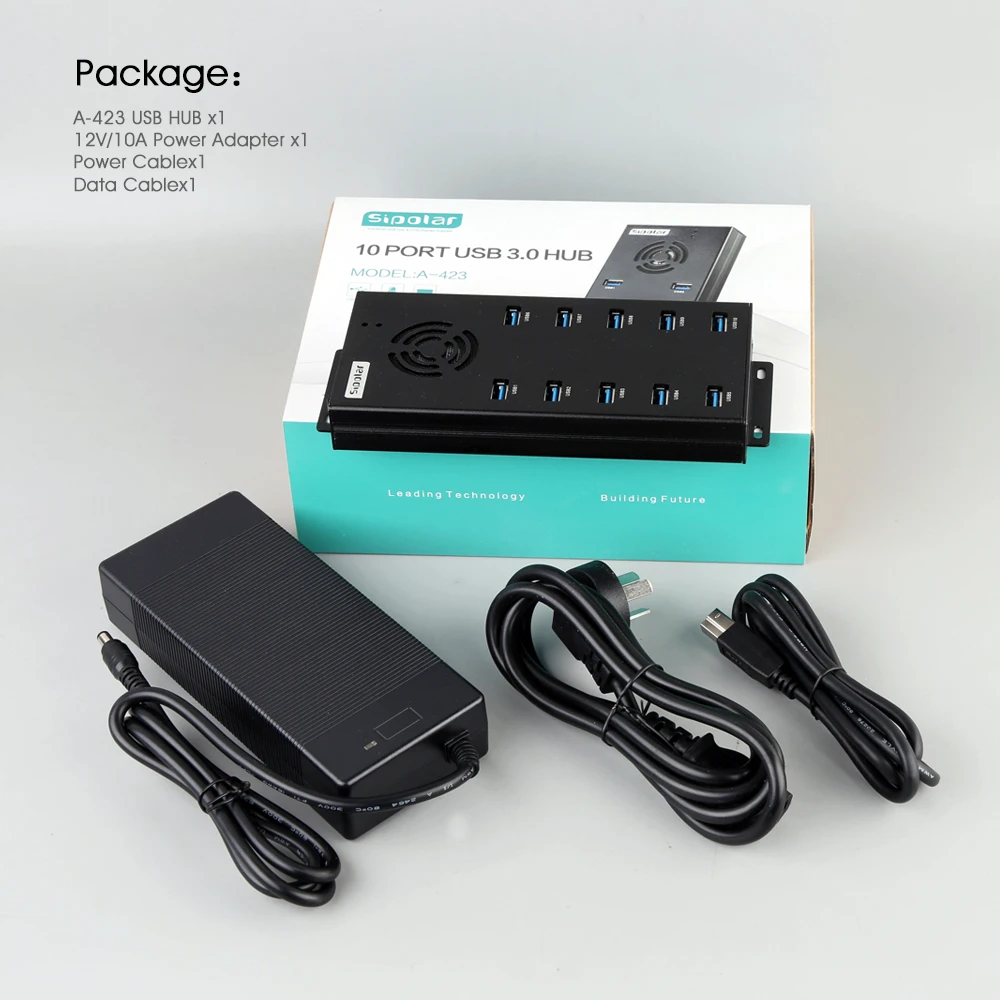 Sipolar 120W powered hub usb 3.0 10 ports charger hub 5Gbps supper speed with power adapter for iphone ipad tablets phone repair 6
