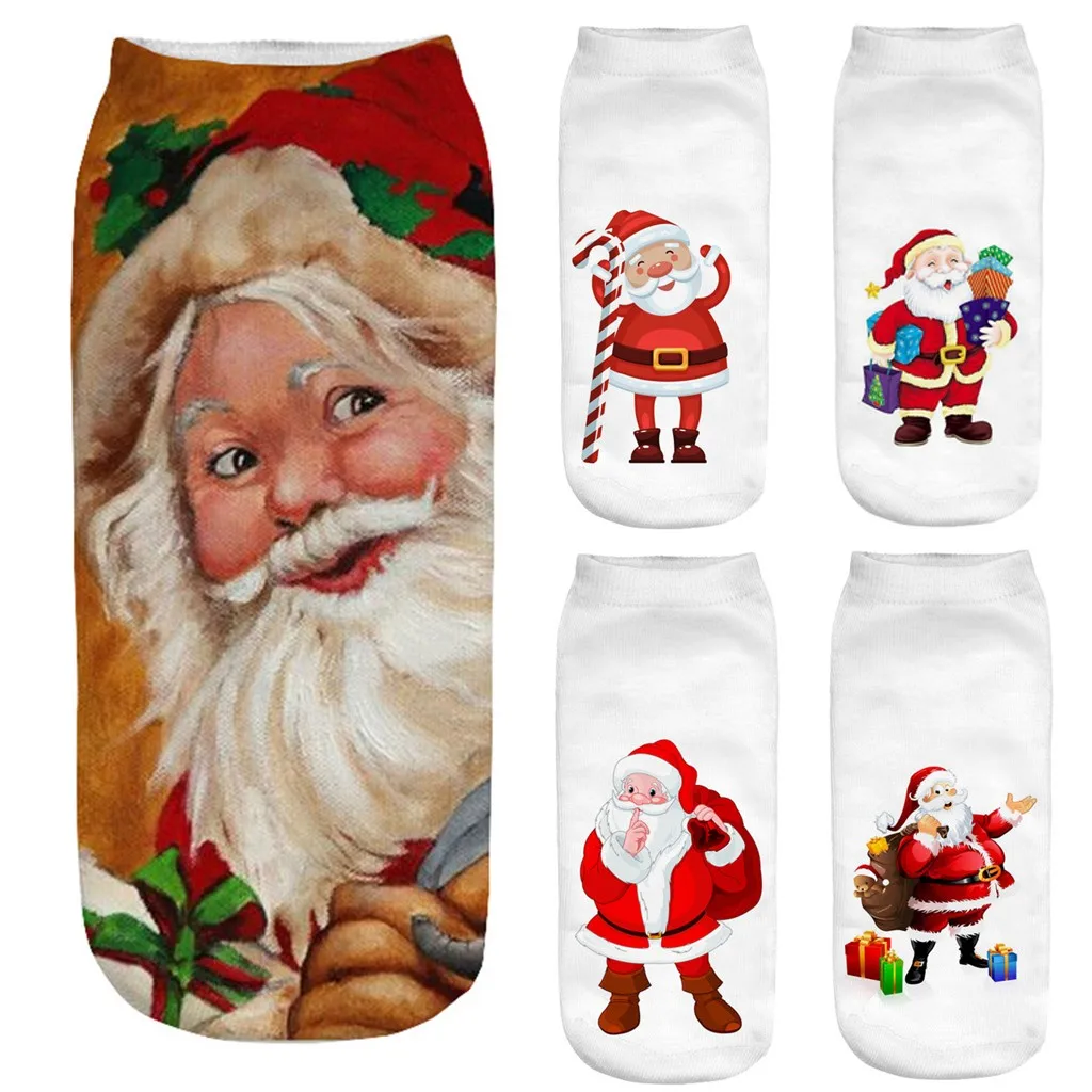 Модные зимние носки, повседневные носки для работы и бизнеса, 3D Рождественский Санта и олень, средние спортивные носки с принтом, W1108