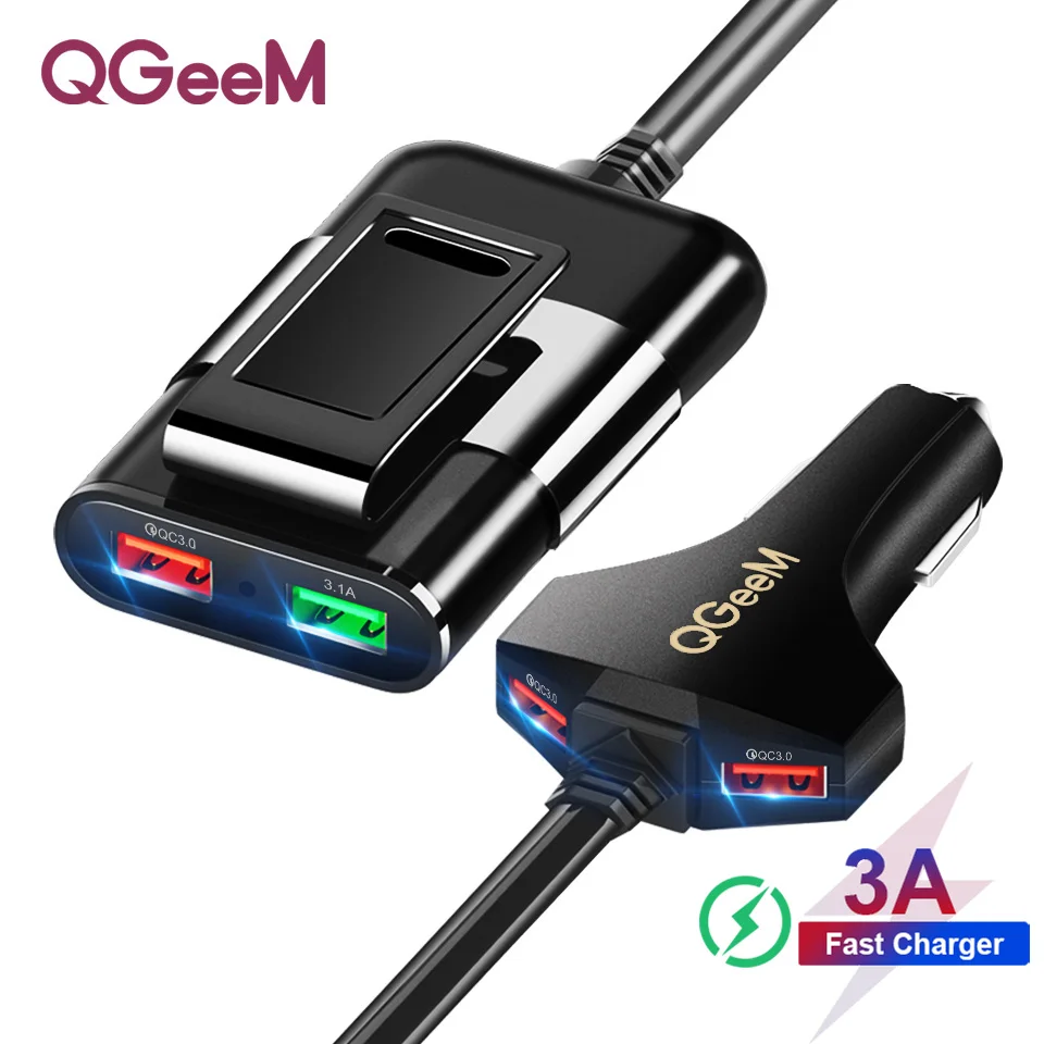 QGEEM 4 USB Автомобильное зарядное устройство для iPhone Quick Charge 3,0 Автомобильное портативное зарядное устройство молоток Передняя Задняя QC3.0 Быстрая зарядка для телефона автомобильное зарядное устройство