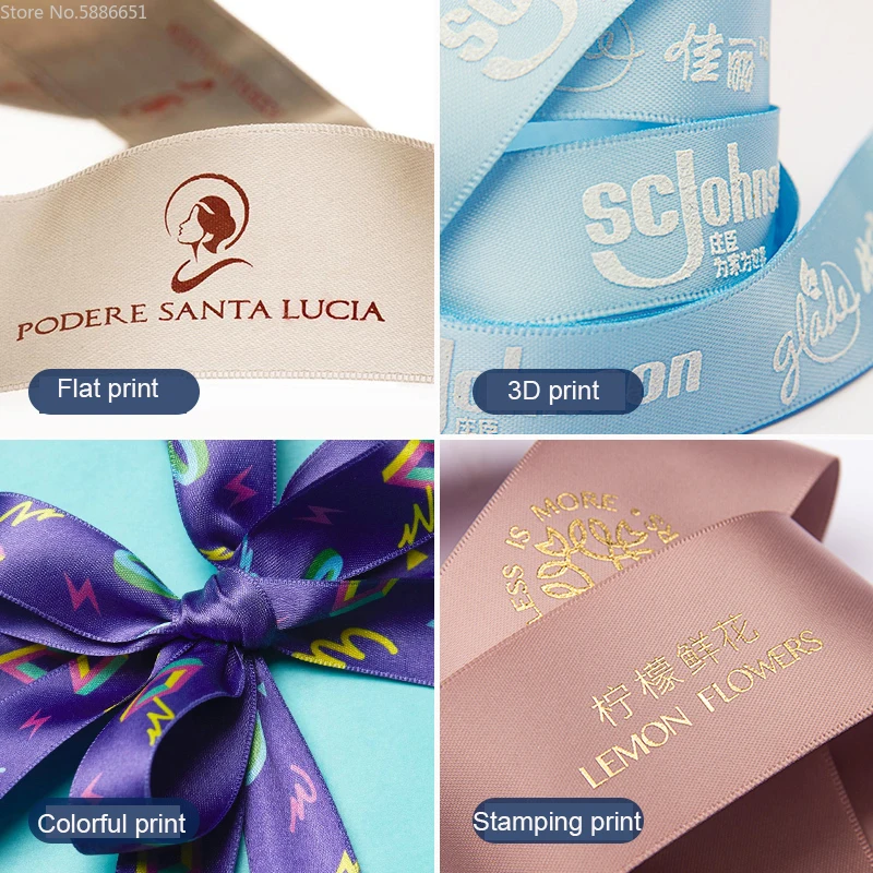 Customized Logo Name Silk Satin Ribbon Wedding Gift Package Christmas Decoration Craft Supplies Fabric Sewing Tools Accessoires