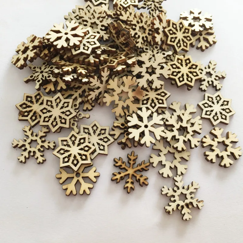 

100pcs 23mm DIY Small Natural Wooden Slice Snow Shape Scrapbooking Embellishments DIY Craft Decor (Mixed Pattern)