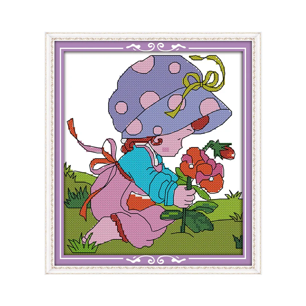 The little girl picking flowers cross stitch kit cartoon people hand embroidery set sewing craft DIY handmade needlework plus | Дом и сад