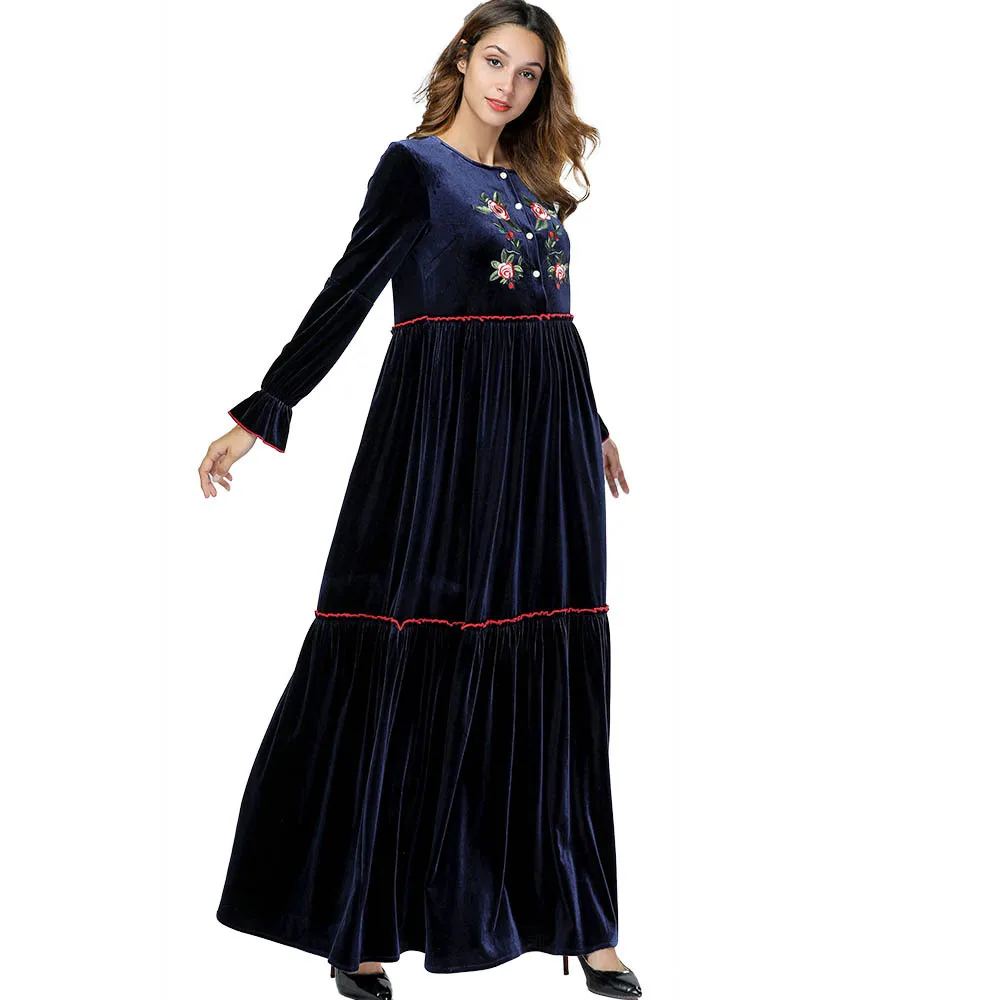 Abaya турецкий марокканский кафтан простой вышитый плиссированный кардиган Повседневный осенне-зимний Musulmane Femme платье
