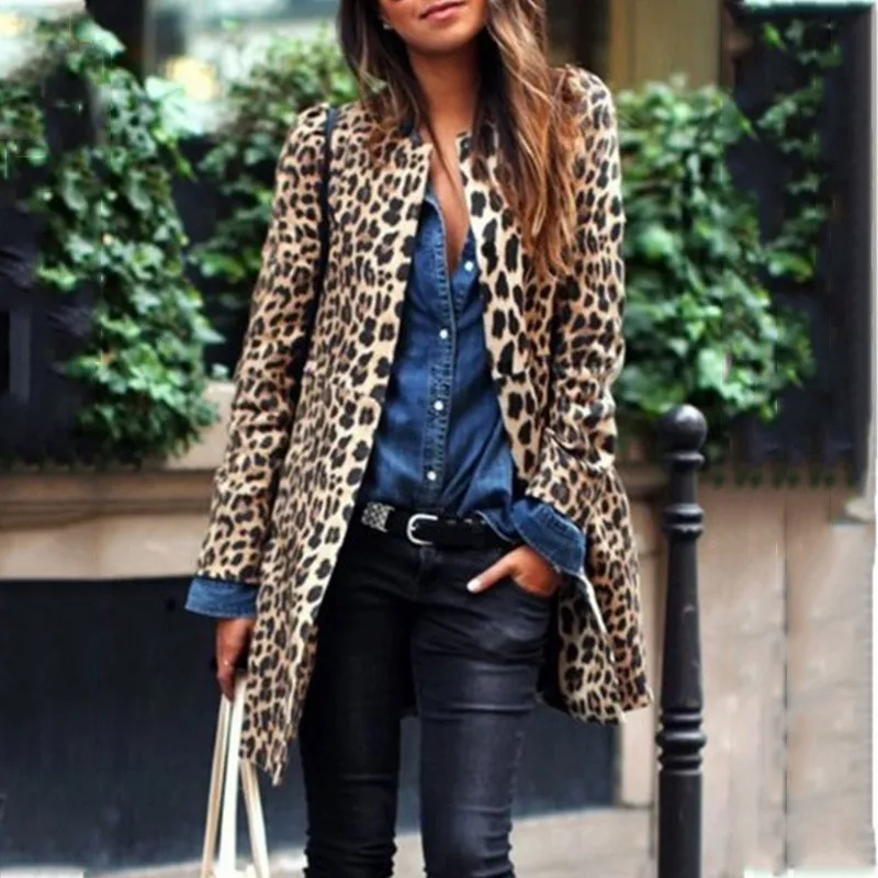 AliExpress, новый стиль, женское платье с леопардовым узором, Тренч, чехол с леопардовым принтом, модное повседневное длинное пальто
