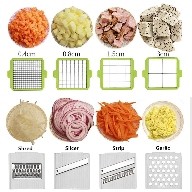 ABRA-Manual Stainless Steel Slicer Vegetable Kitchen Tool Multi-Function Replaceable Slice Vegetable Vegetable Cutter Green+ Wh