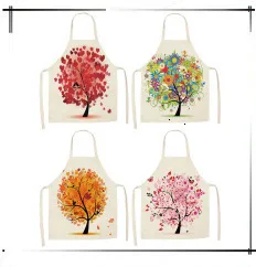 1PC Cotton Kitchen Aprons Linen Printed Sleeveless Pinafore Brief Geometric Women Home Cooking Baking Waist Bib 53*65cm WQL0150
