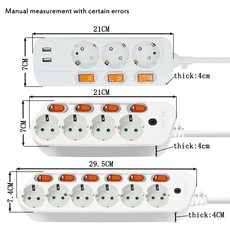 Штепсельная вилка европейского стандарта, 6 розеток, мощность 250 в 16 А, силовая лента, штепсельная вилка европейского стандарта, штепсельная вилка, сетевой адаптер, удлинитель 1,5 м 2,5 м Независимый выключатель