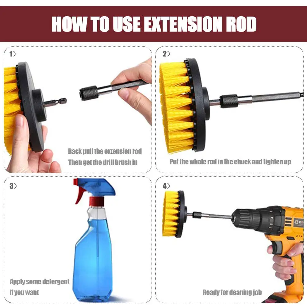 Car Wash Brush Hard Bristle Drill Scrubber Brush Kit Auto Detailing Cleaning Brush Auto Care Cleaning Tools