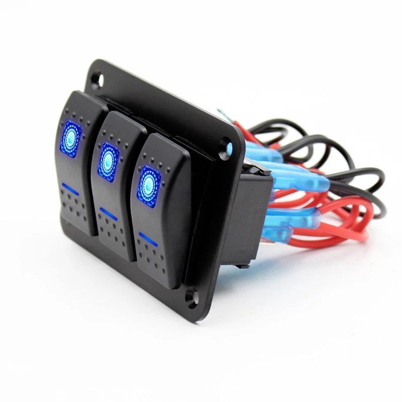 12V-24V-3-Gang-Dual-LED-Light-Rocker-Switch-Panel-Bar-Car-Caravan-Boat-Rv-Blue