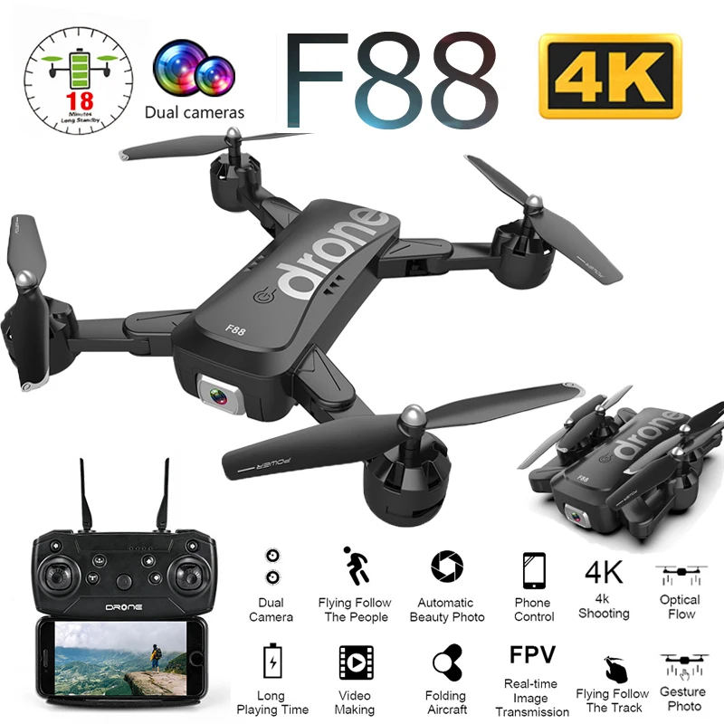F88 складной Профессиональный Дрон с 4K HD двойной камерой WiFi FPV широкоугольный оптический поток RC вертолет Квадрокоптер игрушка XS816 E58