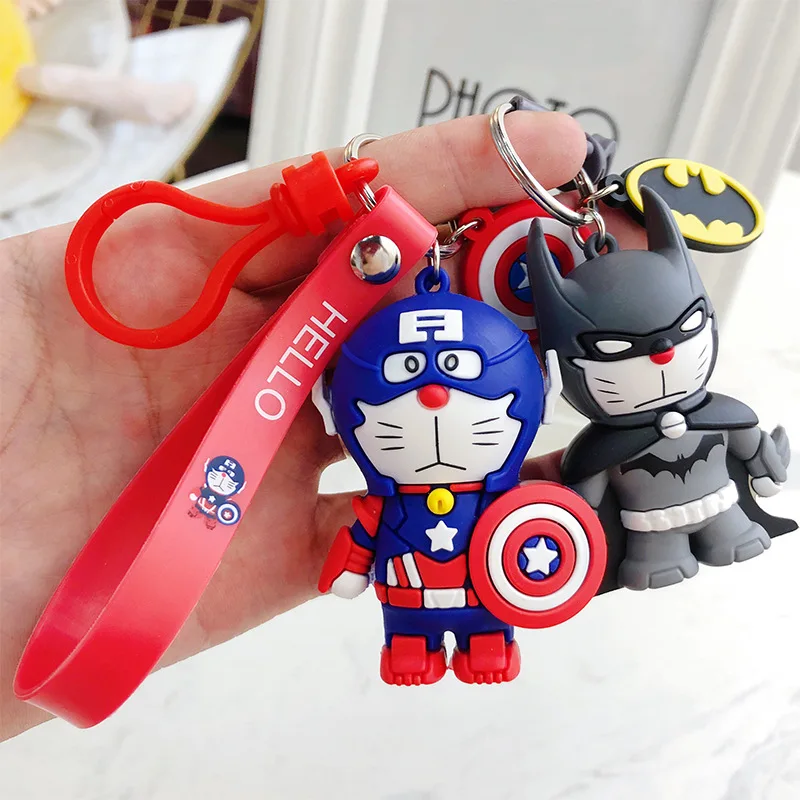 

Cute Anime Cartoon Iron Man Captain Batman Raytheon America Shield Key Chains Blue Fat Person Keychain Backpack Car Keyring