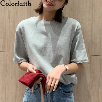 

Colorfaith New 2020 Women Spring Summer T-Shirts Solid Multi Colors Bottoming Casual Minimalist Style Loose Tops Tunic T3883