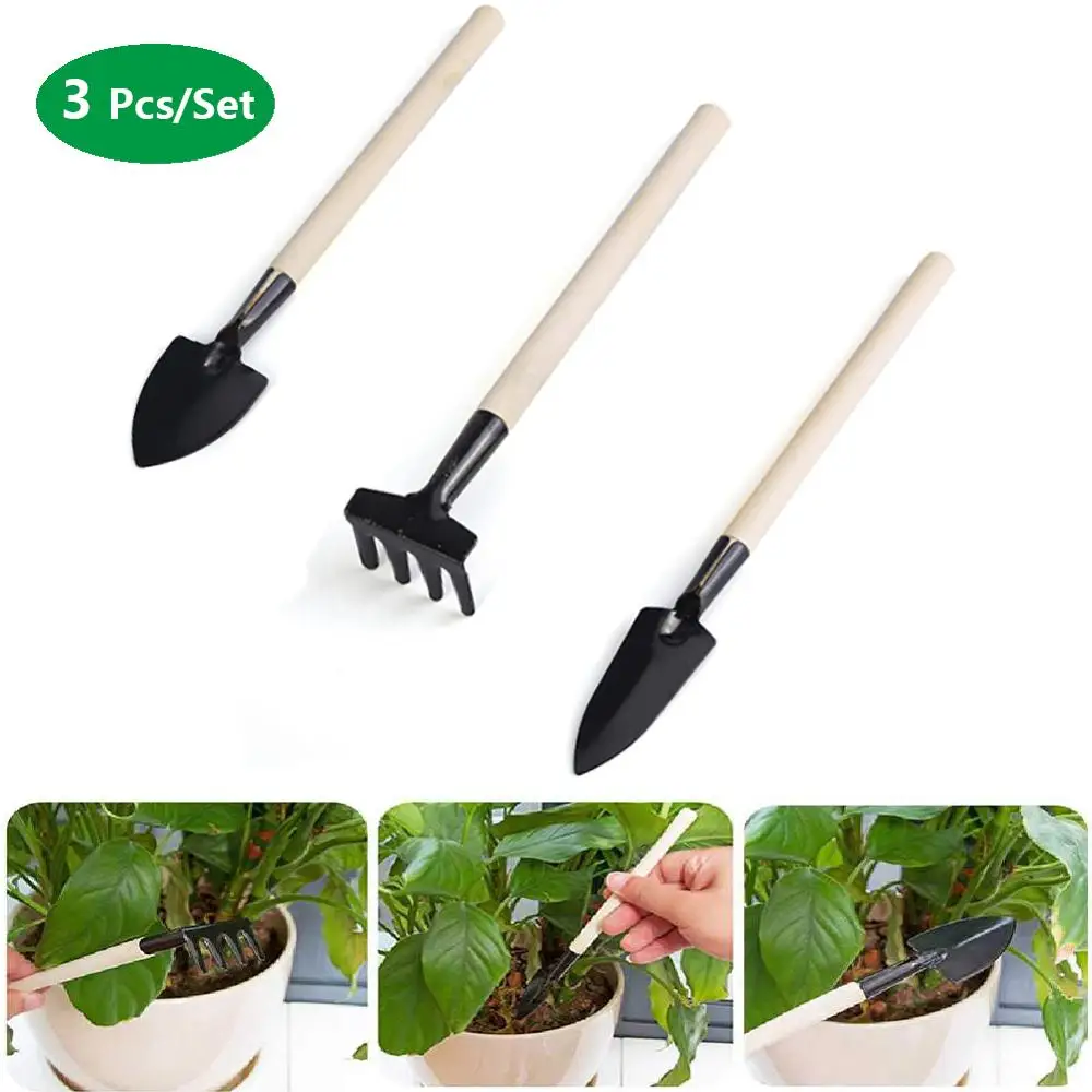 

1 Set Gardening Tool Small Shovel Rake Spade Home Potted Plants Mini Digging Tool Wood Handle Metal Head