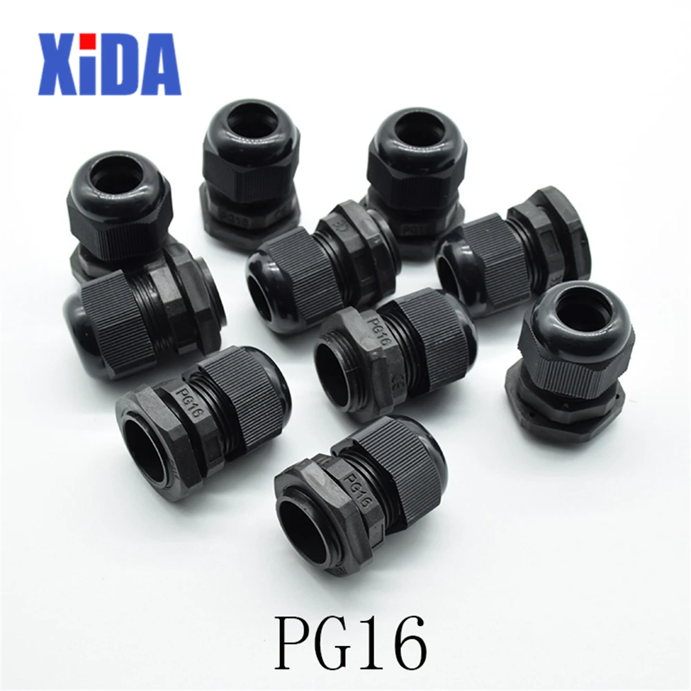 10 шт. IP68PG7 PG9 PG11 PG13.5 PG16 для 3-6.5mm-14mm провод кабель CE белый черный водонепроницаемый нейлоновый Пластиковый кабель разъем - Цвет: PG16 Black