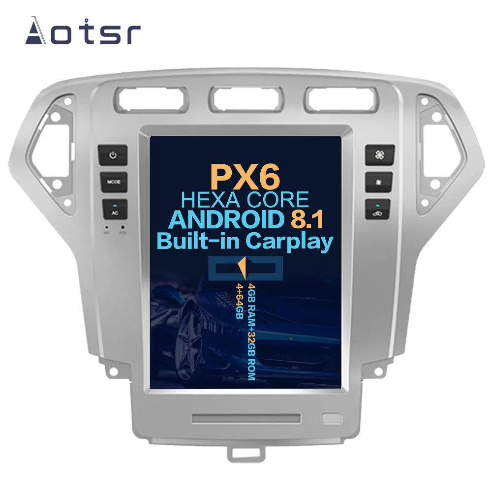 Aotsr Tesla 10," Android 8,1 вертикальный экран автомобильный DVD мультимедийный плеер gps навигация для Ford Mondeo 2007-2010 Wifi Carplay