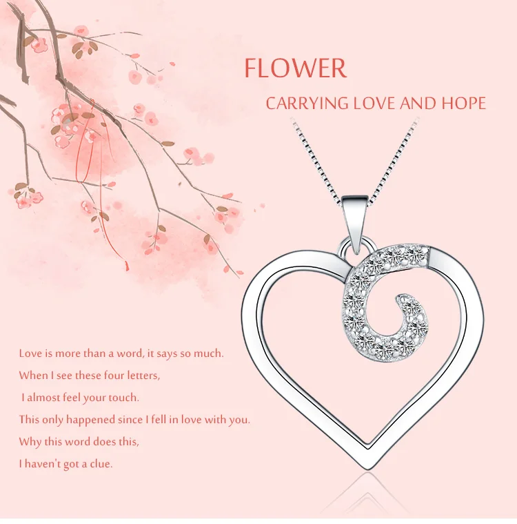 CLUCI Simple Heart Charms Pendant with Zircon 925 Sterling Silver Women Romantic Gift Jewelry