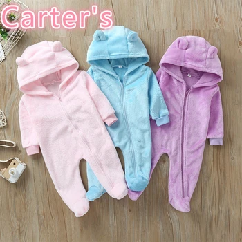 

Carter's Hooded Solid Color Baby Flannel Cute Long Sleeve Jumpsuit Infant Pijama Recien Nacido Macacao Menina Bebe pink Baby Boy