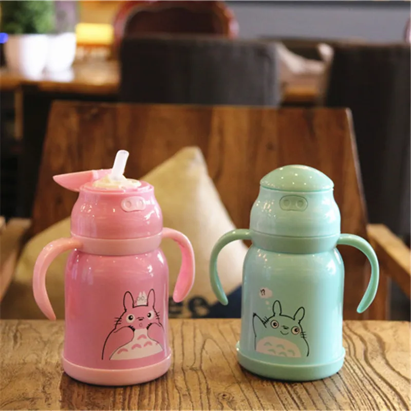 

New Style Cartoon Totoro Children Cup with Straw Cute Baby Insulated Stainless Steel Bottle with Handle Kettle CHILDREN'S Glass