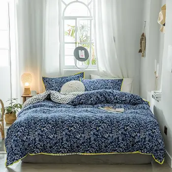 

Bonenjoy Queen Size Bedding Set Blue and Orange Color Little Flower Bed Linens Double Size for Adults Single Bedclothes