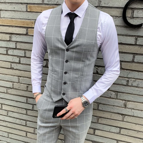 2019 Nuevo Hombre De Moda Boutique Plaid Casual Traje De Negocios Chaleco Novio Vestido De Boda Hombre Delgado Traje Chaleco 1 Pces No Pnats Chalecos Aliexpress