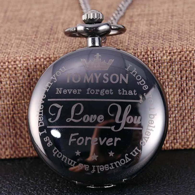 kol saati To My Son Retro Black Quartz Pocket Watch Fashion Gift Birthday Souvenir Gift to Son Man Clock Top Luxury reloj HB025