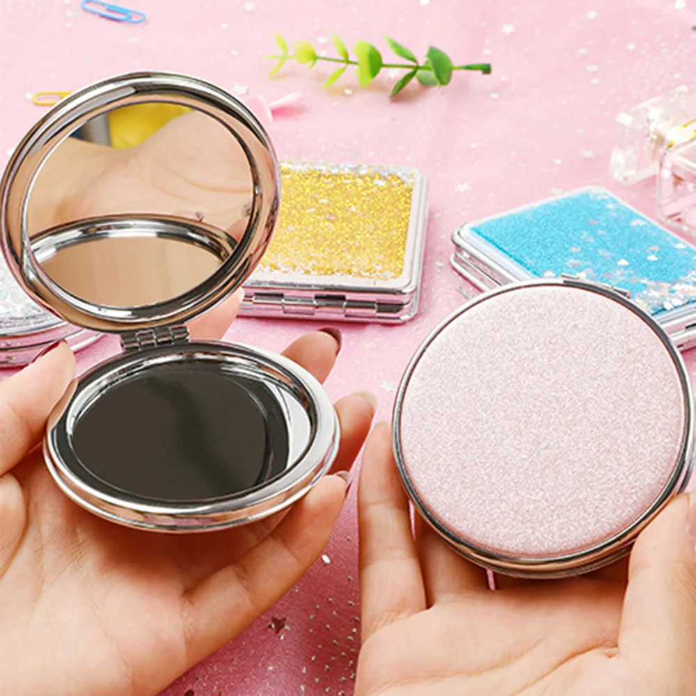 Fashion Women Mini Pocket Makeup Mirror Creative Cosmetic Compact Mirrors With flowing sparkling sand can wholesale Lettering