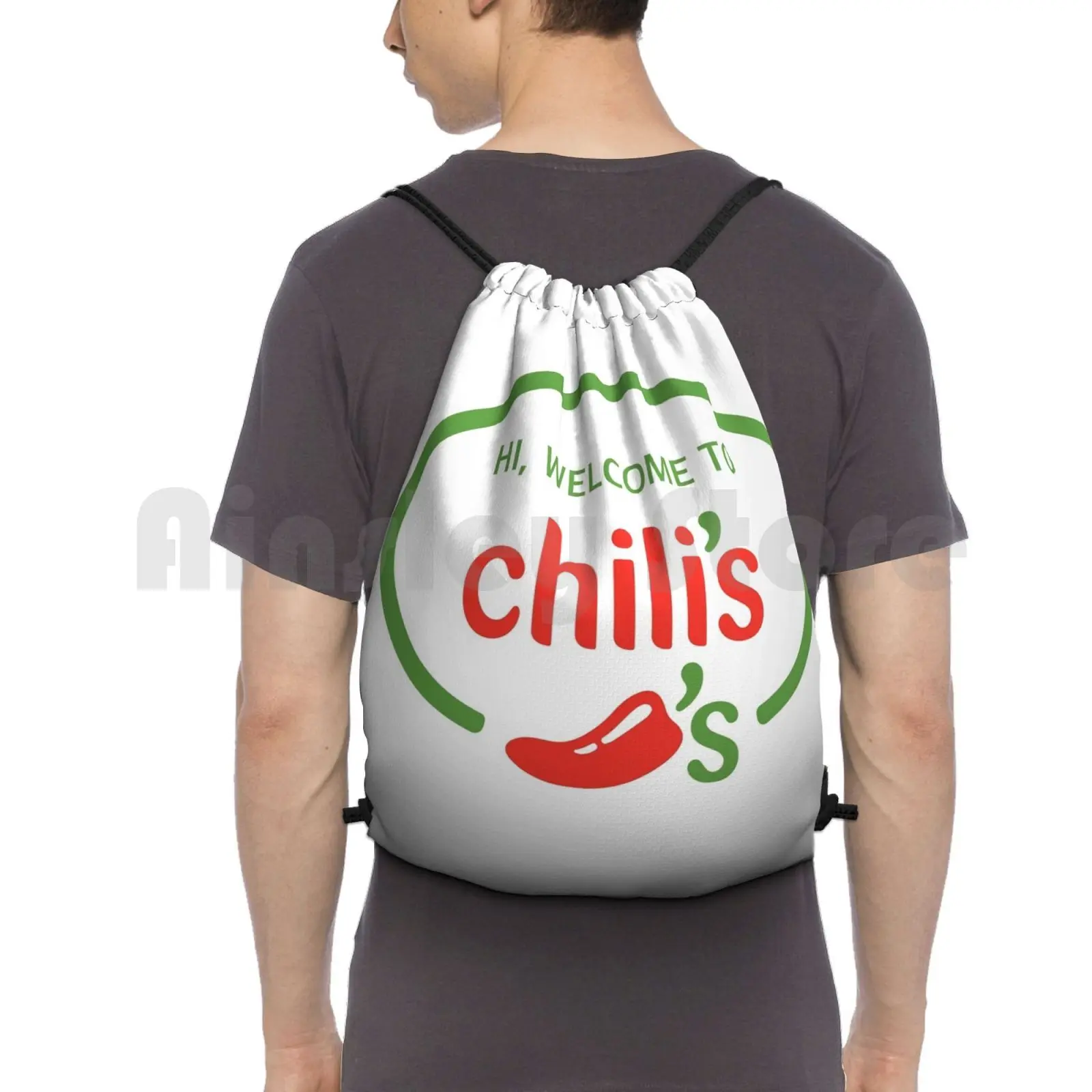 

Hi Welcome To Chili'S Vine Backpack Drawstring Bag Riding Climbing Gym Bag Vine Meme Funny Adam Perkins Humor Chilis Hi