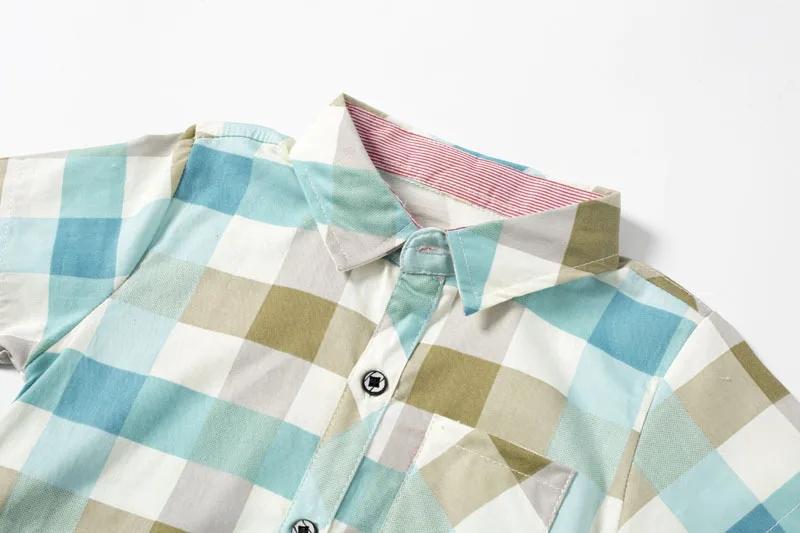 Летняя мужская рубашка для новорожденных в студенческом стиле клетчатая хлопковая рубашка с короткими рукавами и отворотами