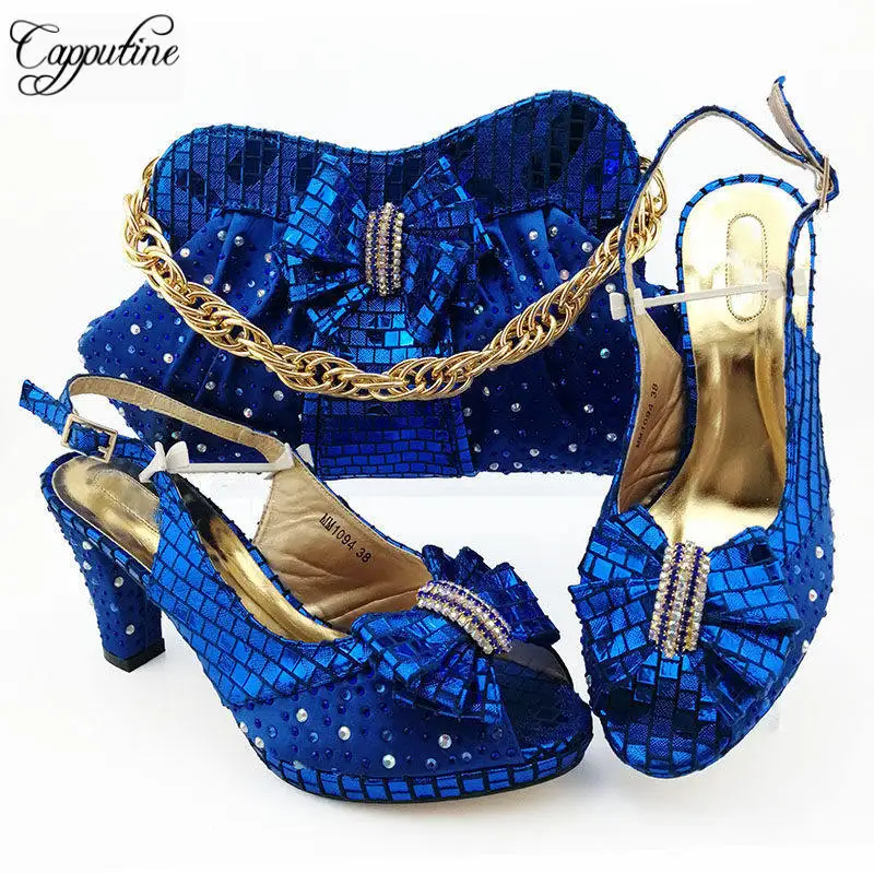 

Capputine New Women Stone Shoes And Bag To Match Set For Party Hot Summer High Heels Shoes With Purse Set Large Size 38-43