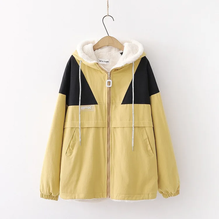 

Japanese-style Winter Labeling Cotton Coat Popular Coat INS Women's Fashion CEC Hong Kong Style Workwear Zip-up Jacket