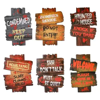 

6Pcs Halloween Warning Sign Decor Graveyard Street Signs Halloween Outdoor Decor