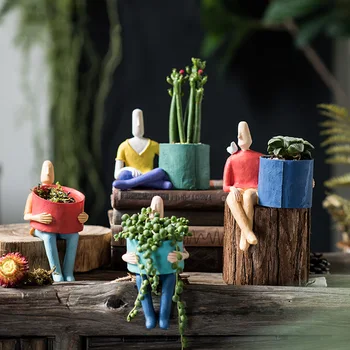

Abstract Cartoon Character Ceramic Flower Pot Succulent Potted Home Gardening Decoration Green Plant Desktop Decoration