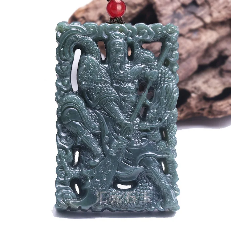 

Natural Xinjiang Hetian Jade Gray Jade Hollow out Broadsword Guan Gong Panlong Guan Gong Pendant Five Tigers Admiral Wu God of W