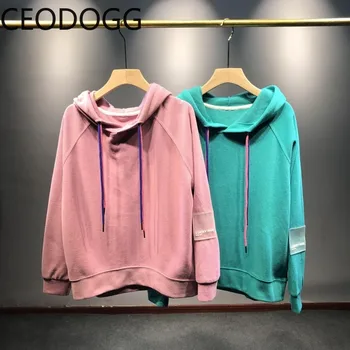 

Ceodogg Korean Ins Hooded Pullover Long Sleeve Sweatshirt Women Spring Simple Causal Mutlicolor Hoodies Female Spring Top Loose