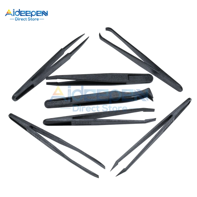 Precision tweezers ESD anti static tweezers 7Pcs Anti-static Carbon Fiber Electronic Tweezers Kit Plastic Forceps PCB Repair Hand Tools Set